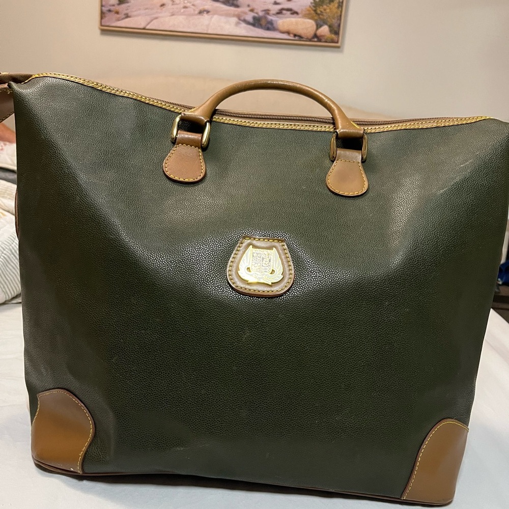 Leather bottle green duffle overnight weekender luggage bag